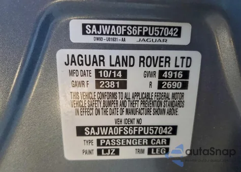 2015 Jaguar Xf 2.0T Premium z USA, uszkodzony, nr VIN SAJWA0FS6FPU57042